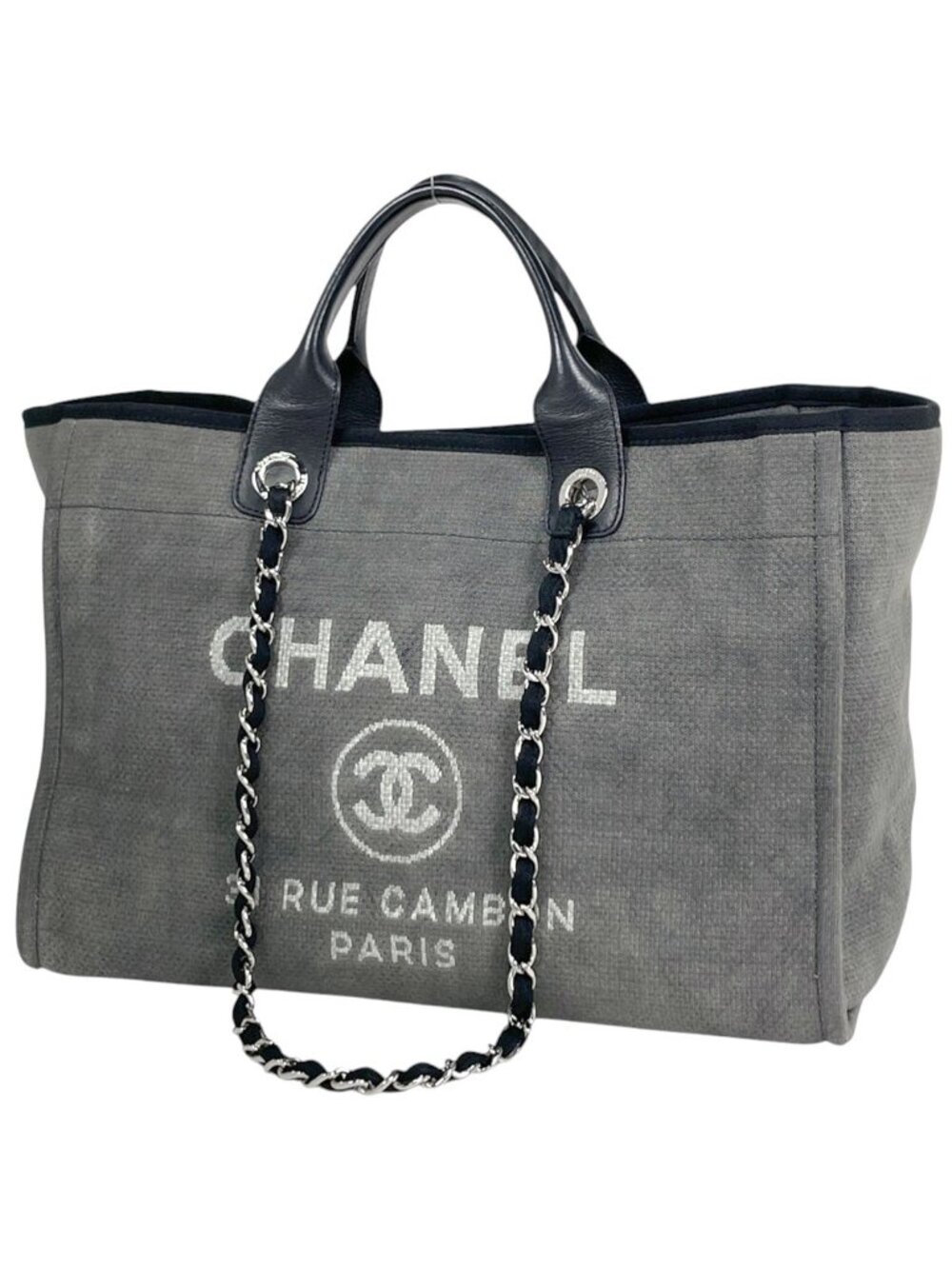 Chanel Tote Bag Deauville Line 2-Way Canvas Gray